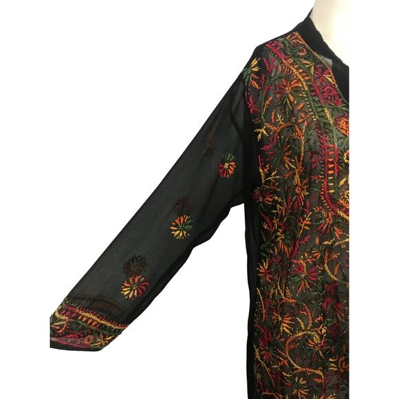 Vintage Black Sheer Rainbow Embroidery Tunic Dress / Women’s Medium - Picture 5 of 6